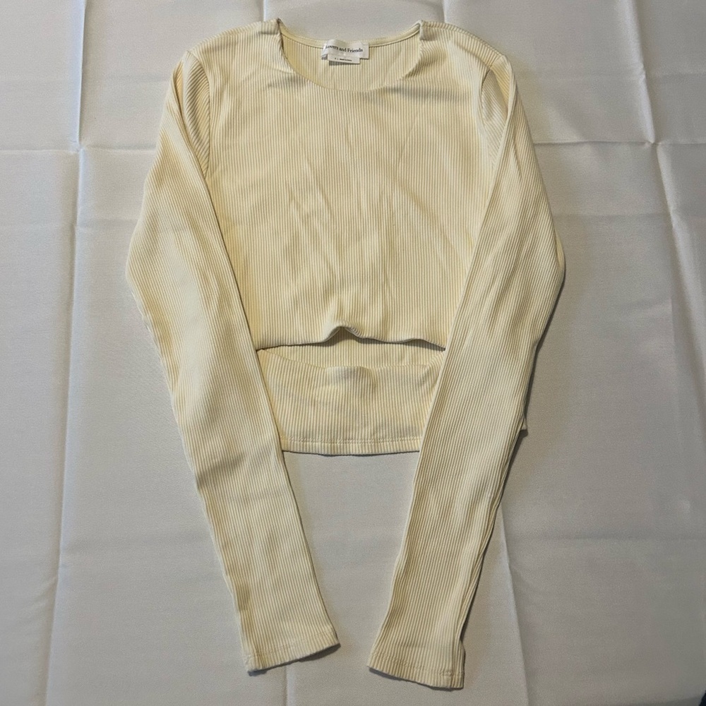 Lovers + Friends Revolve Clea Ribbed Knit Open Front Cropped Cream Sweater S